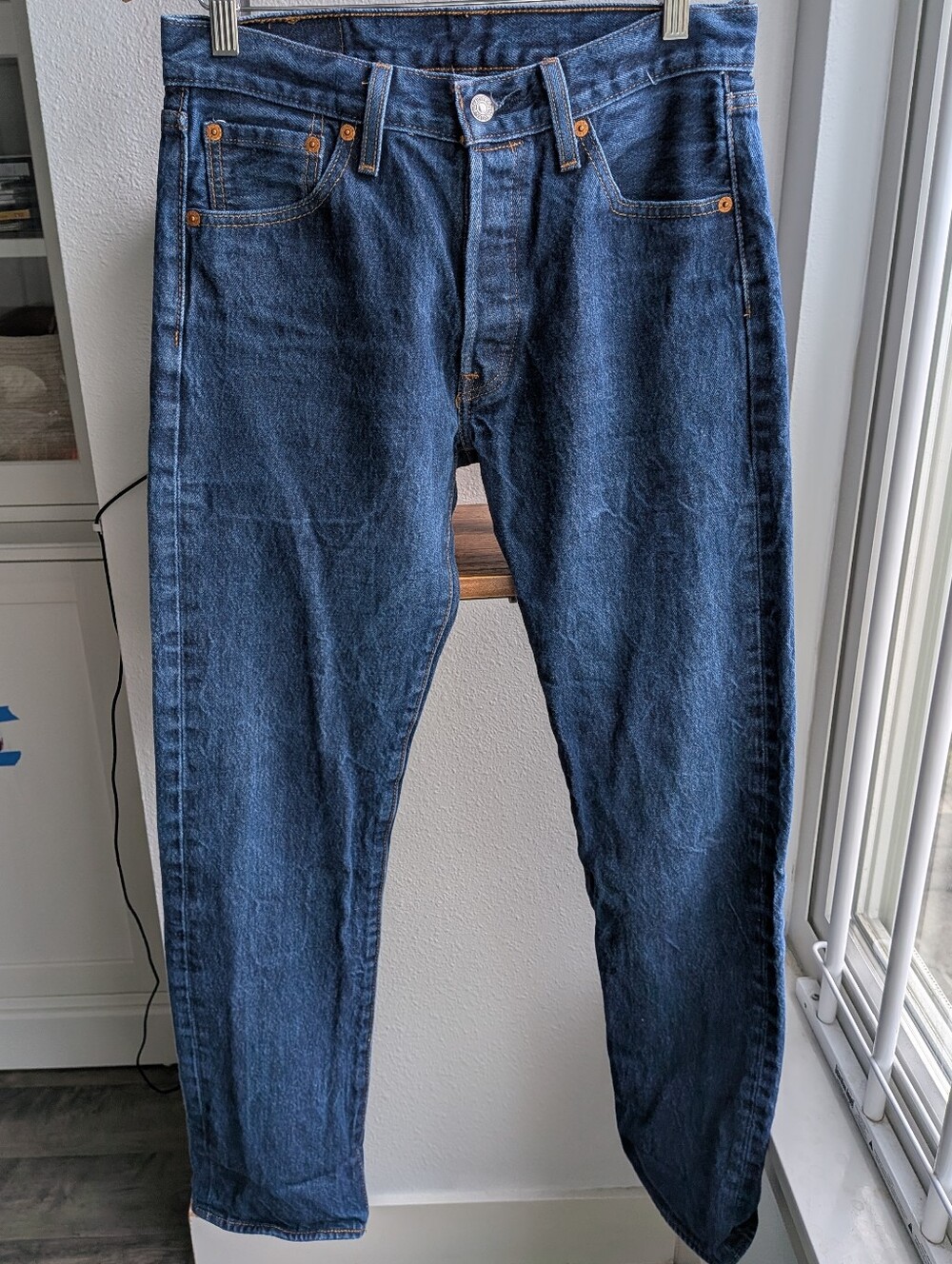 Levis 501 Original Fit Jeans Dark Indigo Blue Button Fly Denim W30 L34